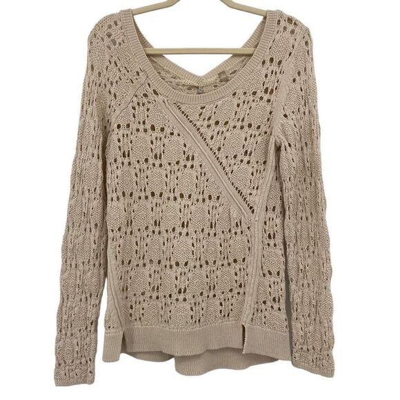Anthropologie Knitted & Knotted Crocheted Sweater Cream Medium - Picture 1 of 7